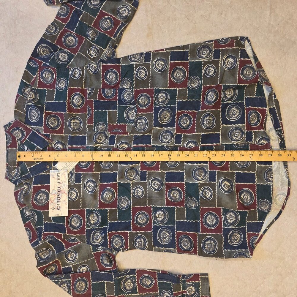 Gulf Traders Men's Large Long Sleeve Button Up Shirt Maroon/Green - Picture 9 of 13